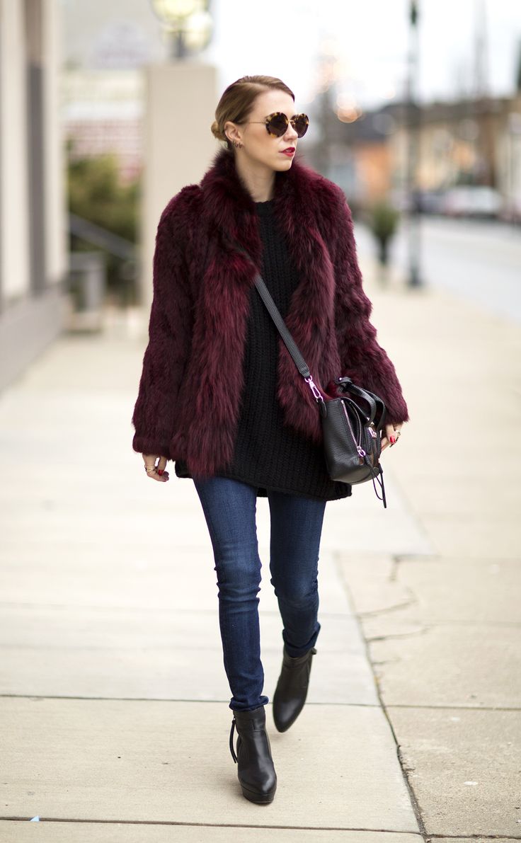 Maroon Faux Fur Coat