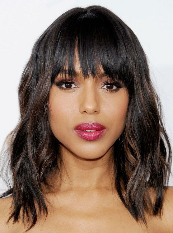 Medium Wavy Haircut with Bangs