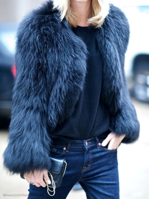 Navy Blue Faux Fur Jacket