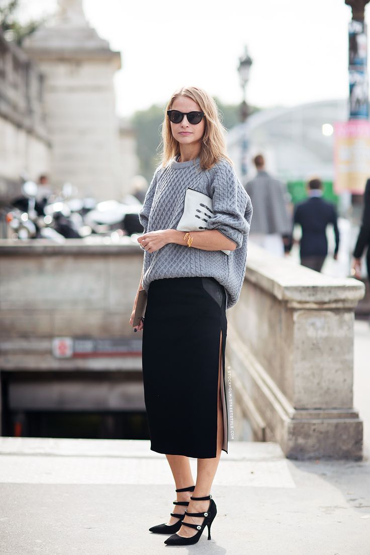 Oversized Sweater and Black Skirt