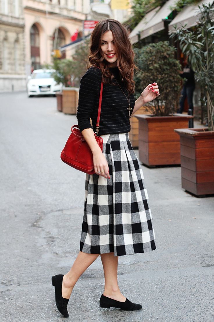 Plaid Skirt and Black Loafers