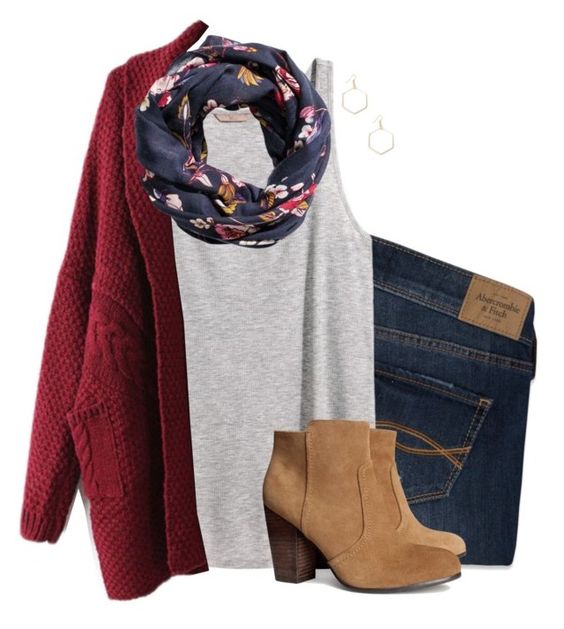 Red Cardigan and Floral Scarf