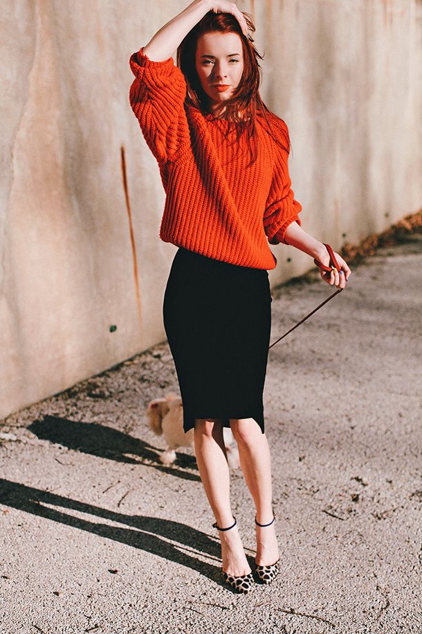 Red Sweater and Pencil Skirt