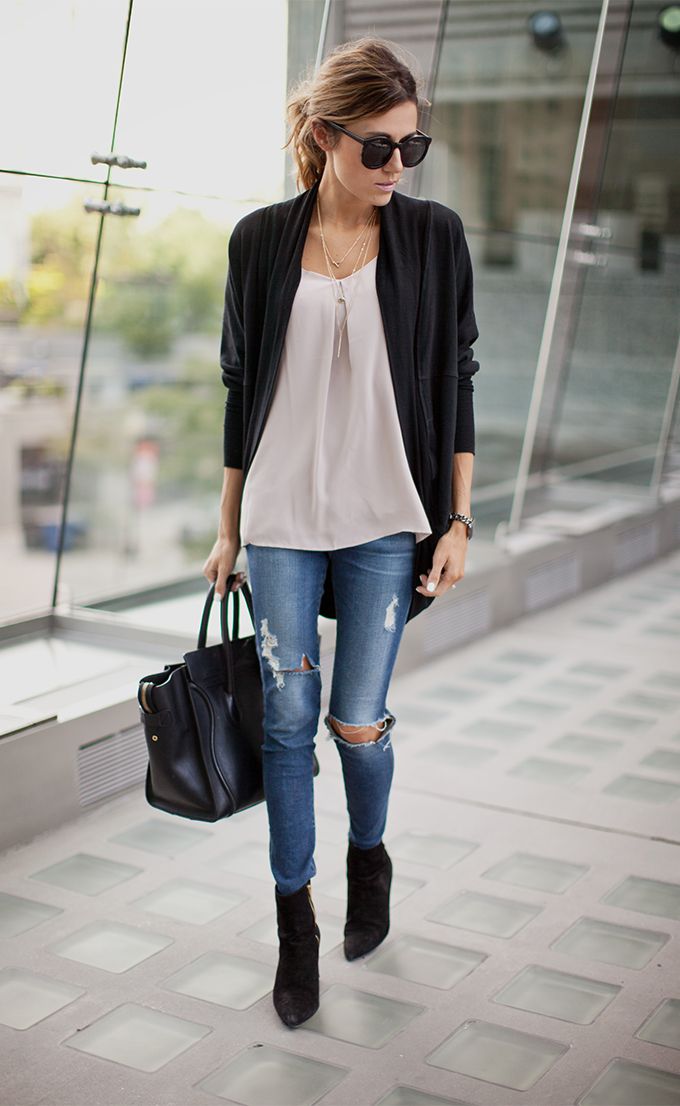 Ripped Jeans and Cardigan