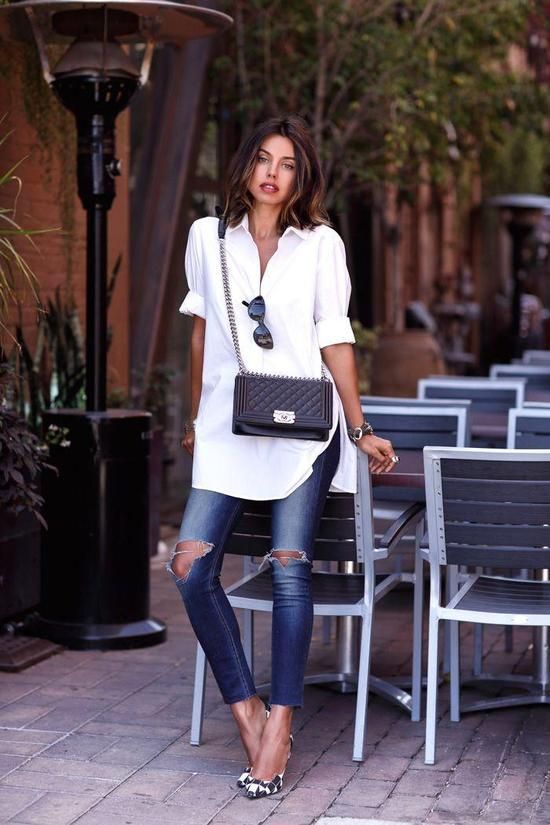 Ripped Skinny Jeans and Boyfriend Shirt