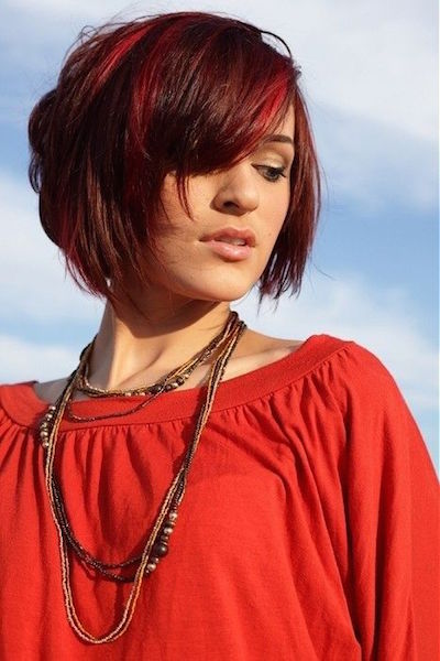 Short Bob Hairstyle with Red Highlights