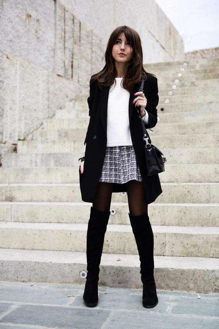 Skirt, Sweater and Knee-high Boots