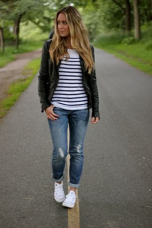 Sneakers and Striped Top