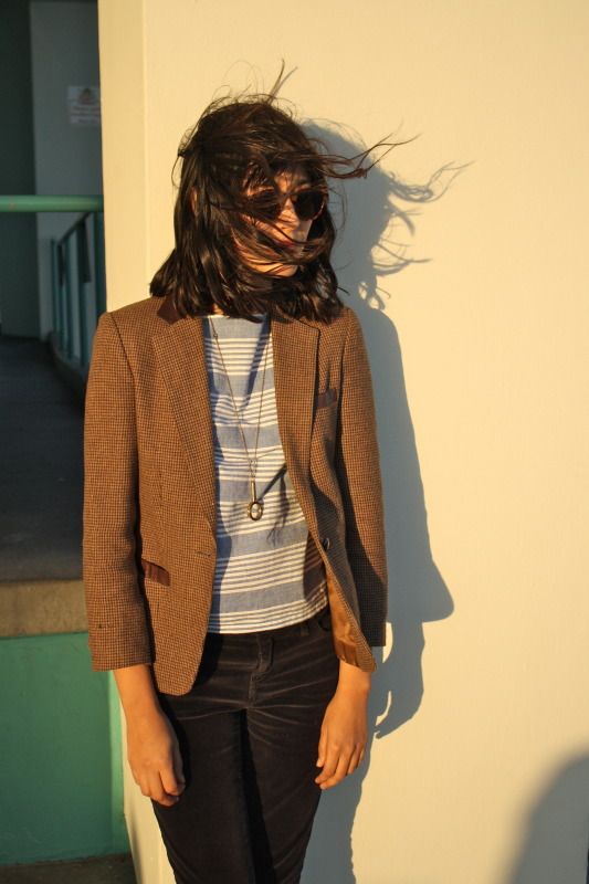 Tweed Blazer and Striped Shirt