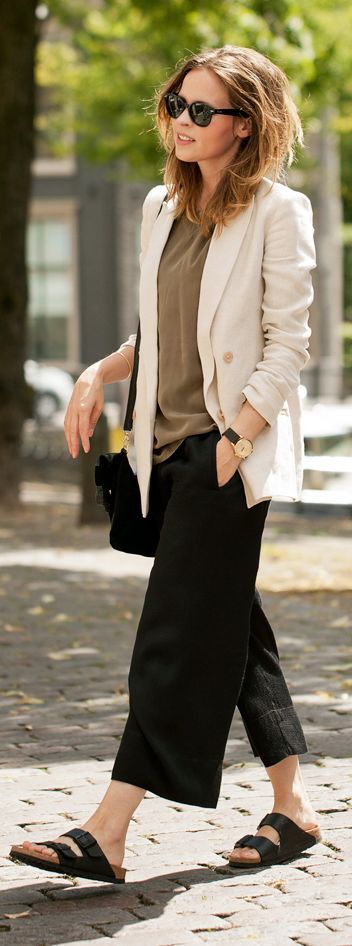 Beige Blazer and Culottes