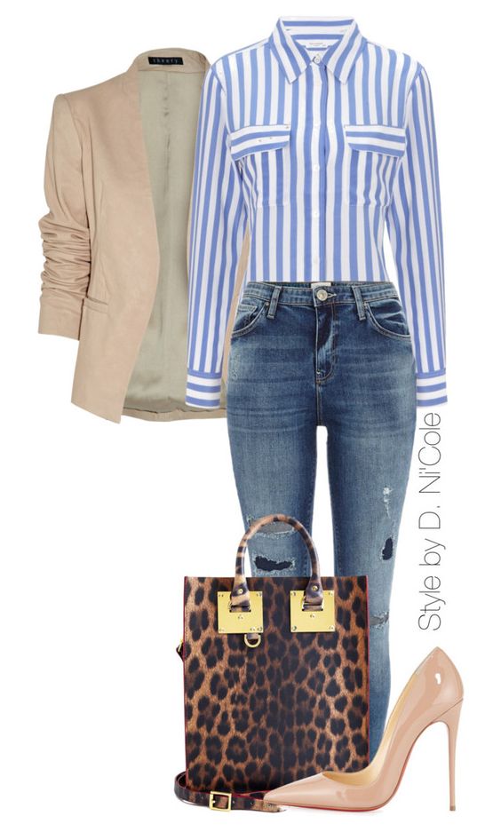 Beige Blazer and Striped Shirt