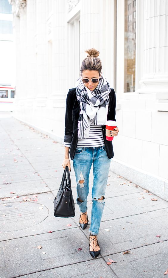 Black Blazer and Ripped Jeans