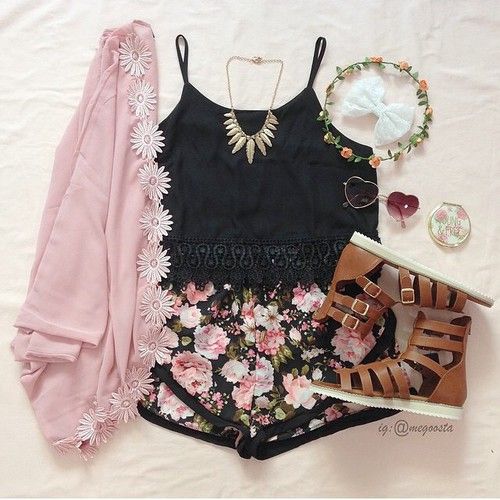 Black Tank Top and Floral Shorts