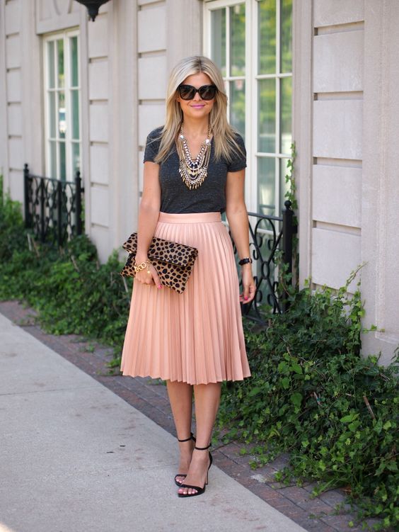 Black Tee and Nude Skirt