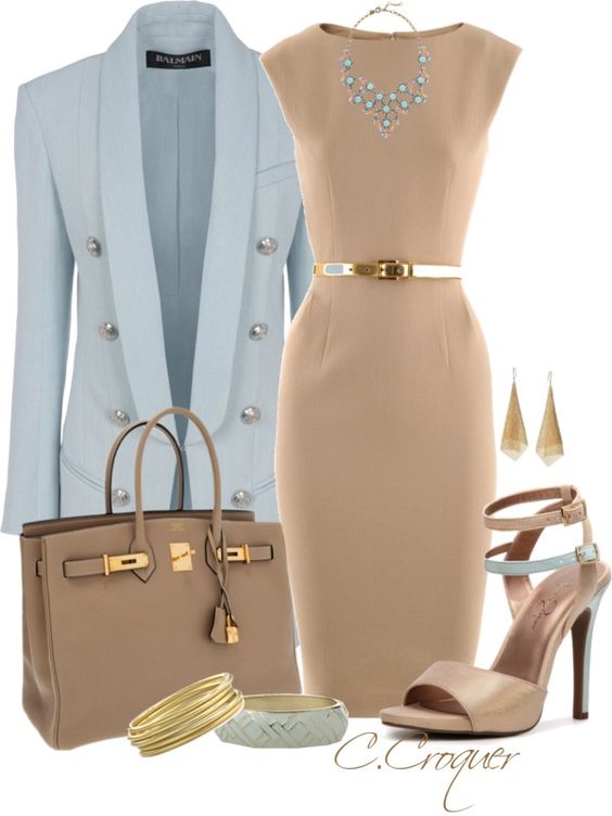 Blue Blazer and Nude Dress