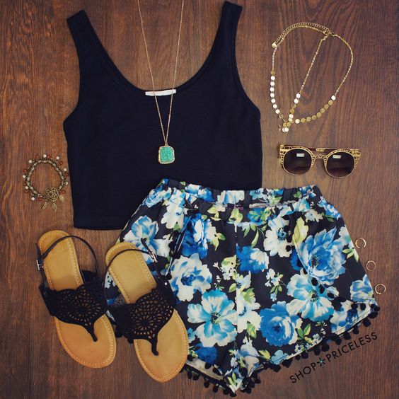 Blue Floral Shorts