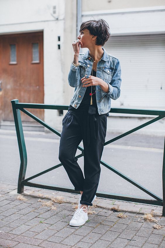 Denim Top and White Shoes