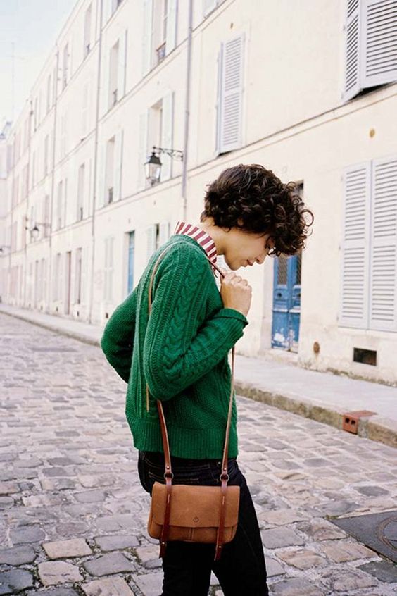 Green Sweater and Strip Shirt