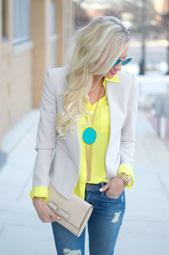 Light Blazer and Yellow Blouse