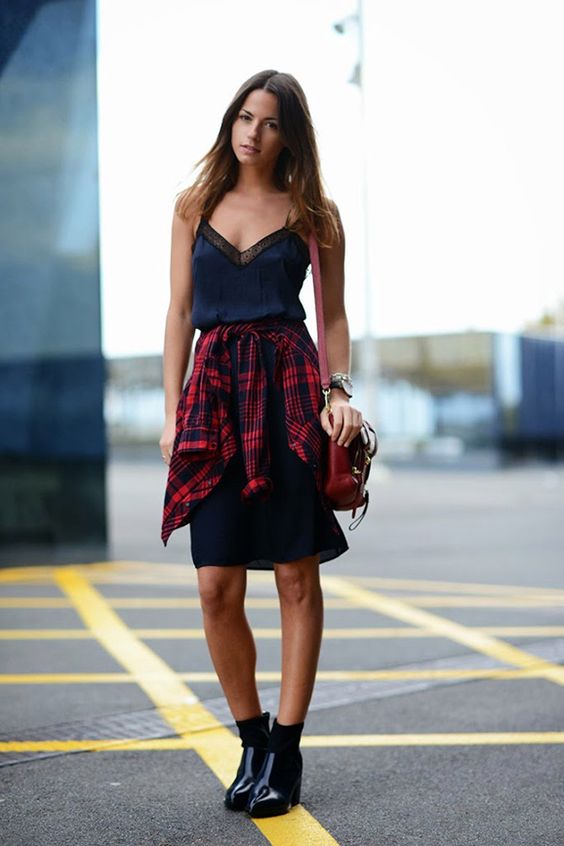 Slip Dress and Plaid Shirt