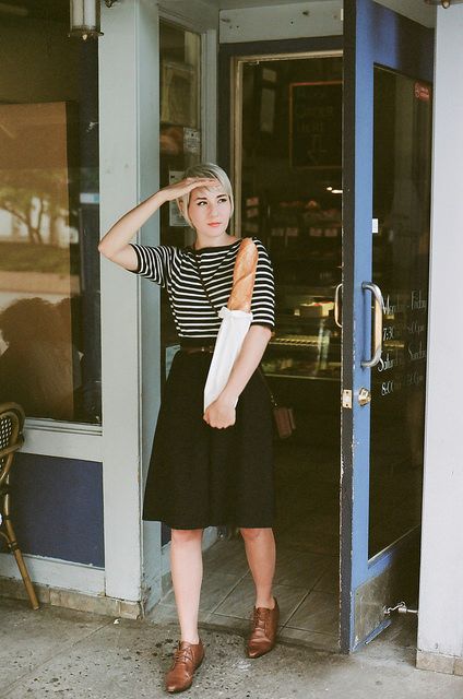 Strip Top and Black Skirt