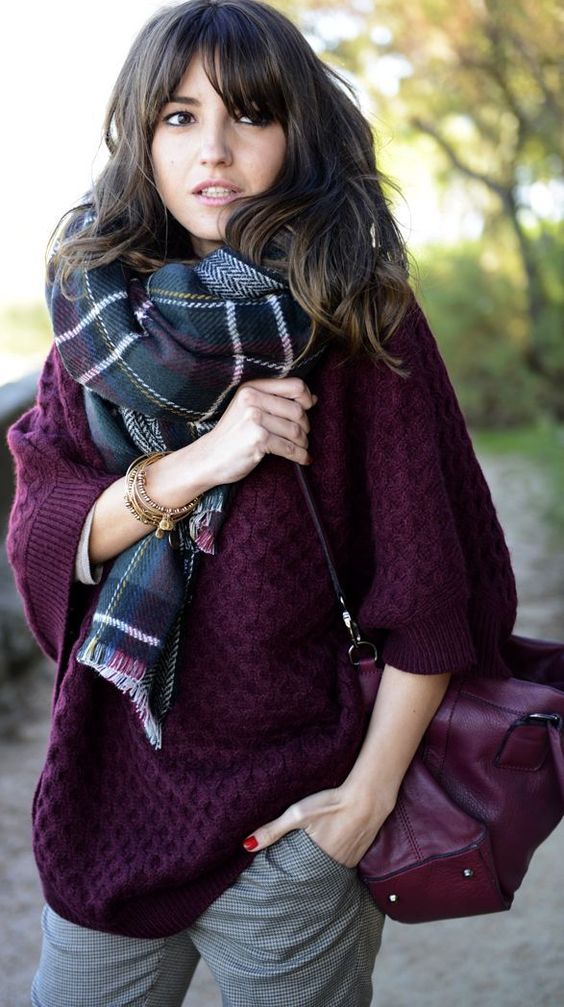 Sweater and Tartan Scarf