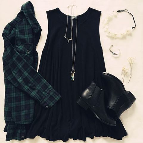 Tartan Shirt and Black Dress