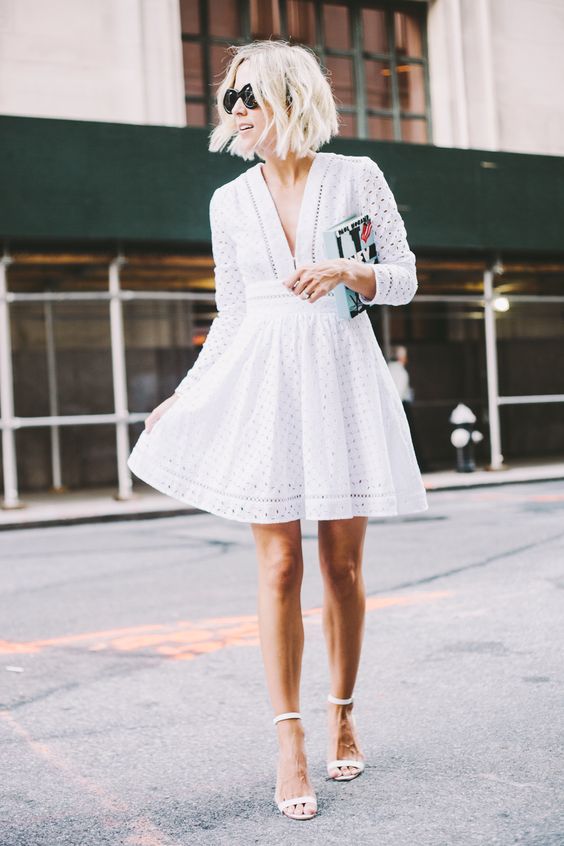 V-neck White Dress