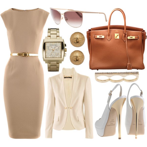 White Coat and Beige Dress