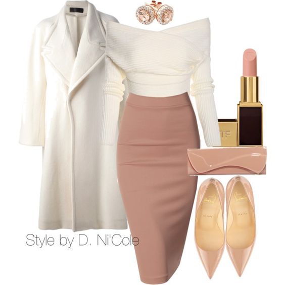 White Coat and Pink Pencil Skirt