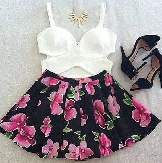 White Crop Top and Floral Shorts