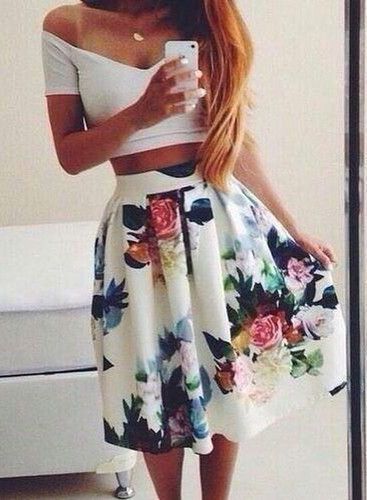 White Crop Top and Floral Skirt