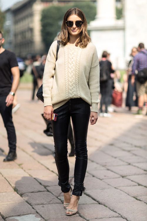 White Sweater and Black Leggings