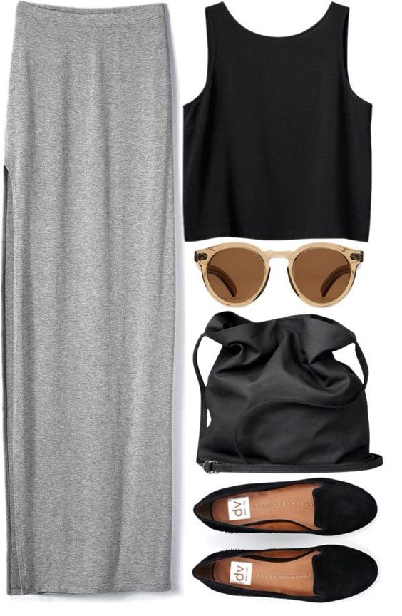 Black Crop Top, Skirt and Black Flats