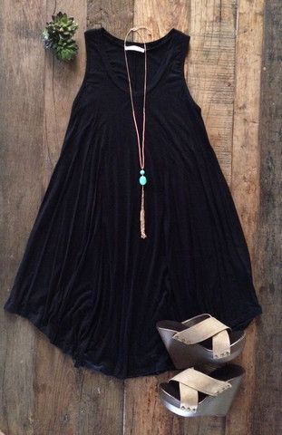 Black Dress and Wedges