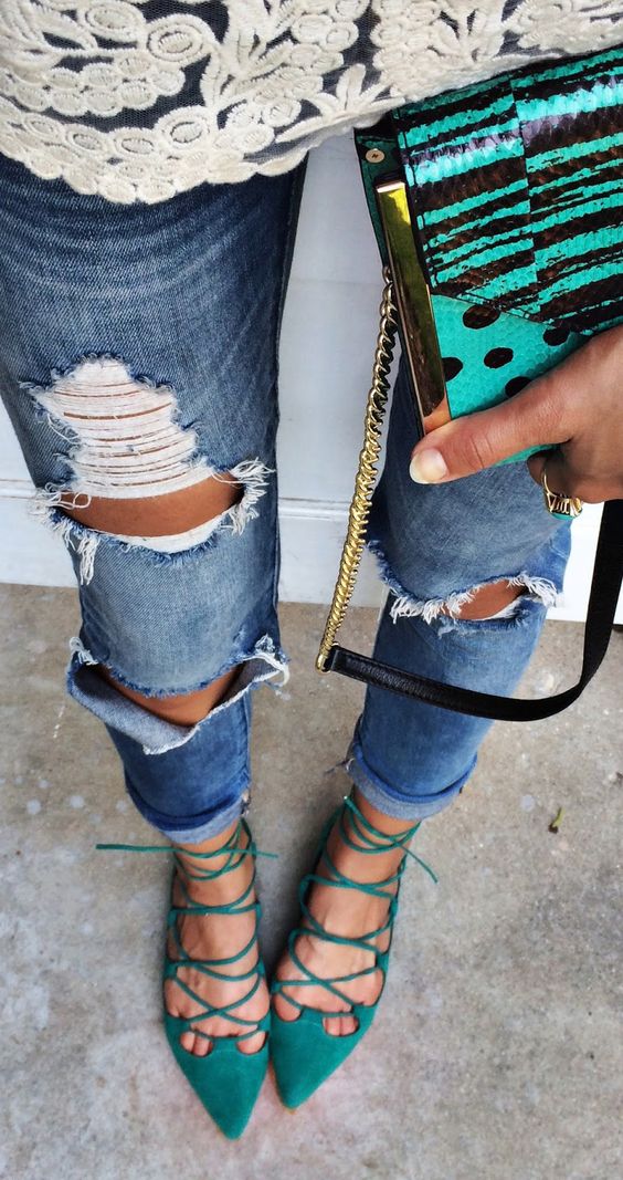 Blue Lace-up Flats