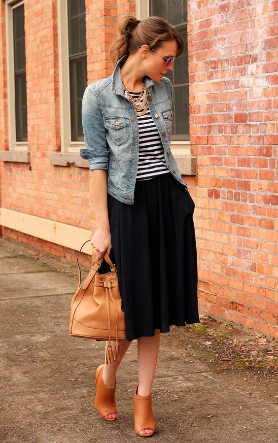 Denim Jacket and Black Skirt