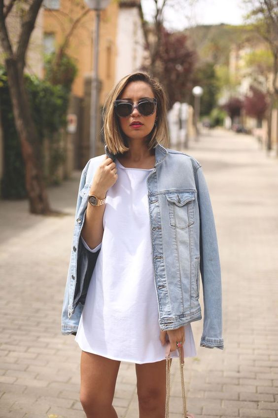 Denim Jacket and White Dress