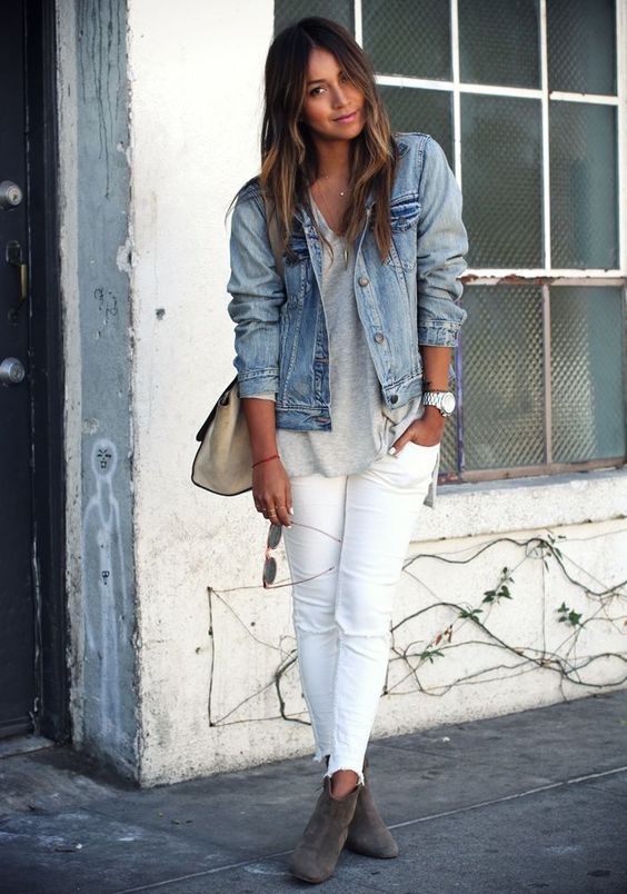 Denim Jacket and White Jeans