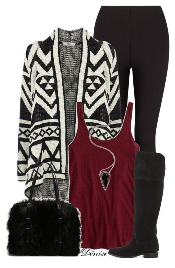 Geometric Cardigan and Black Leggings