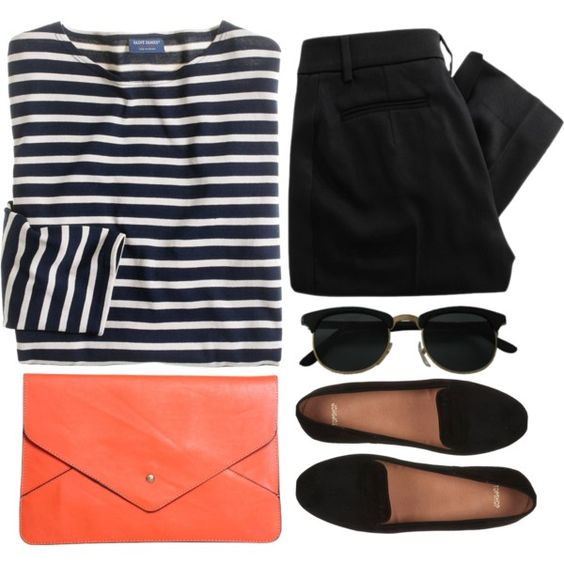 Striped Top, Black Pants and Black Flats