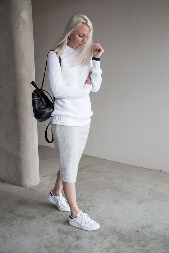 Sweater, Skirt and White Sneakers