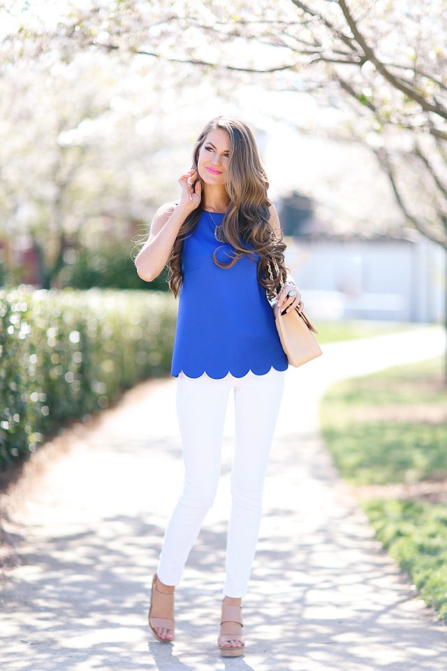 Blue Top and White Pants via