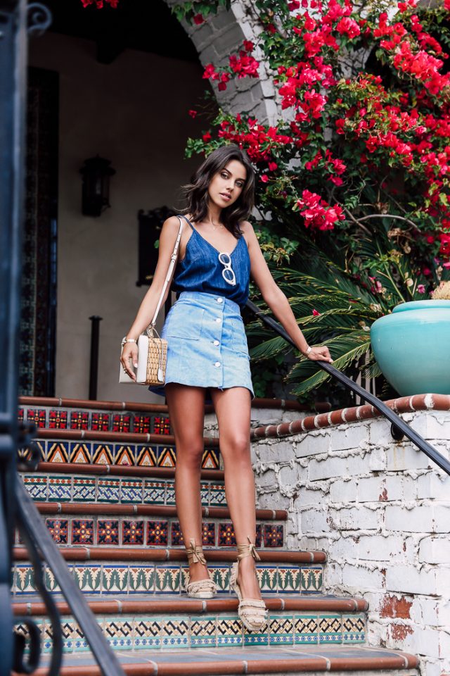 Deep Blue Tank Top and Pale Blue Mini Skirt via