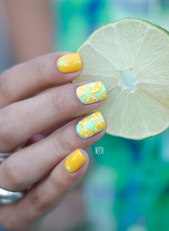 Green and Yellow Nails via