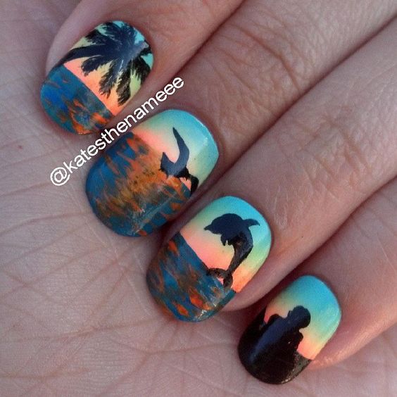 Ocean Themed Nails via