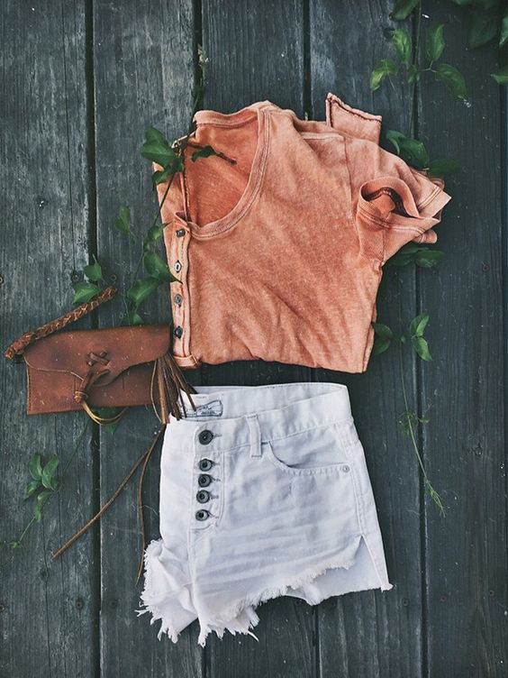 Orange Top and Pale Shorts via