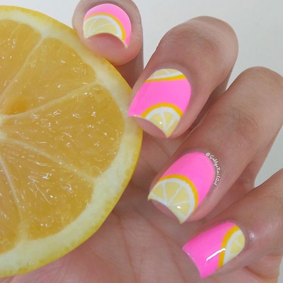 Pink Base and Lemon Nails via