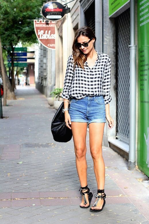 Tartan Shirt and Denim Shorts via