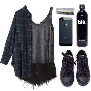 Black Outfit and Tartan Coat via